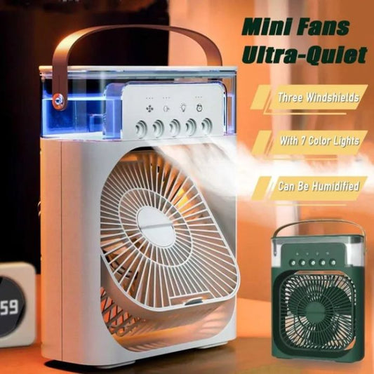 Air Cooler Fan 3 In 1 Portable Mini Air Conditioner 10w LED Light Portable Air Humidifier Adjustment Fan