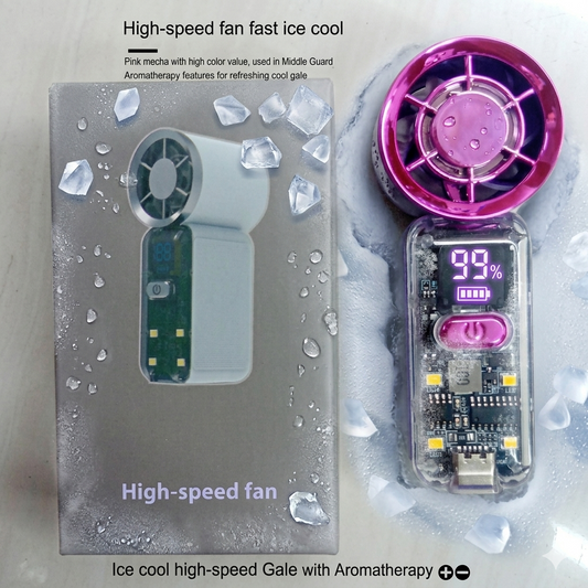 High-Speed Handheld Transparent Fan with Digital Display