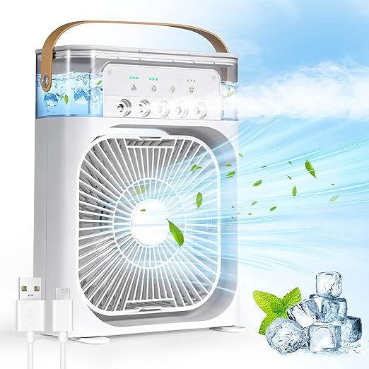 Air Cooler Fan 3 In 1 Portable Mini Air Conditioner 10w LED Light Portable Air Humidifier Adjustment Fan